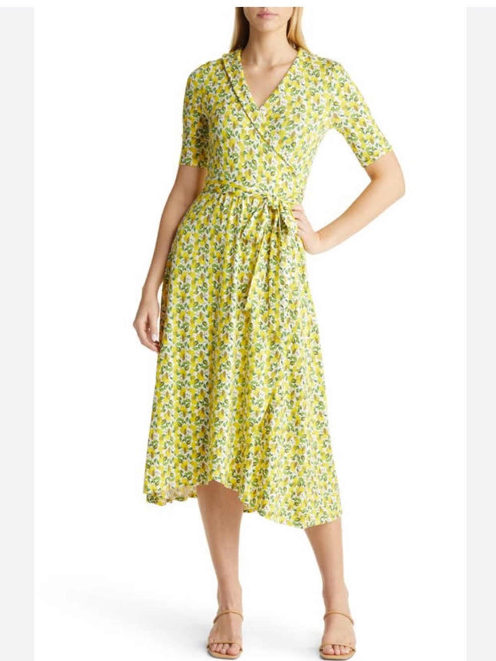 Boden Yellow Floral Wrap Midi Dress